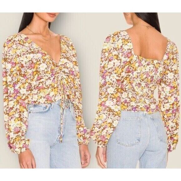 Sanctuary CB2076CHA Women's Sz XS Multi Floral Drawn To You Drawstring Top $99 - Picture 1 of 7